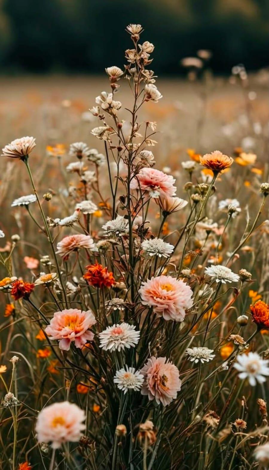 Bouquet de fleurs sauvages dans un champ, évoquant la nature et le bien-être